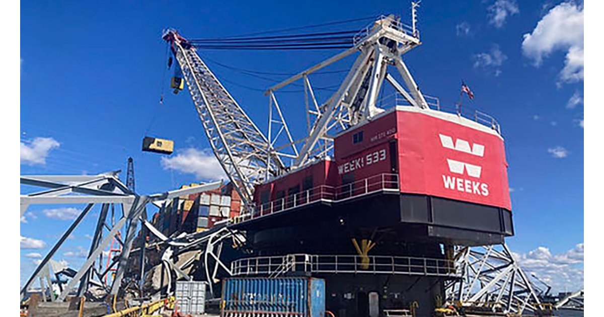 Baltimore bridge salvage crews begin removing containers from cargo ship 