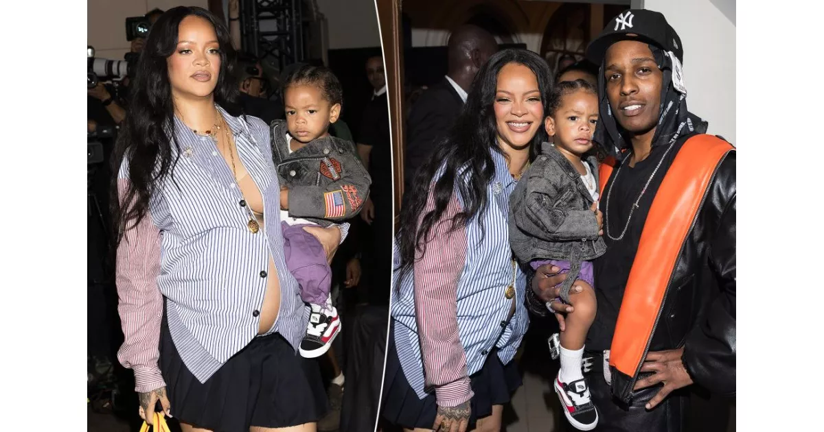 Pregnant Rihanna and son Riot attended A$AP Rocky's Paris Fashion Week show to show support.