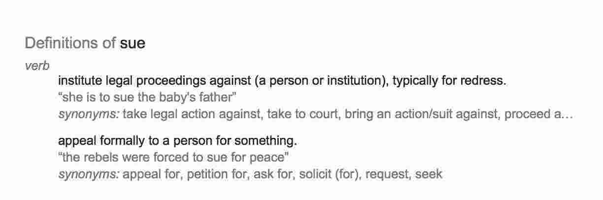 Sue Meaning and Definition