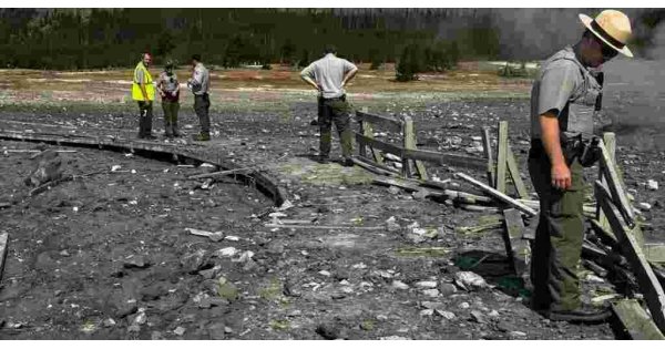 Yellowstone geyser suddenly explodes, raining debris and damaging boardwalk 