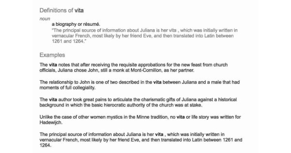 Vita Meaning and Definition Vita Meaning and Definition