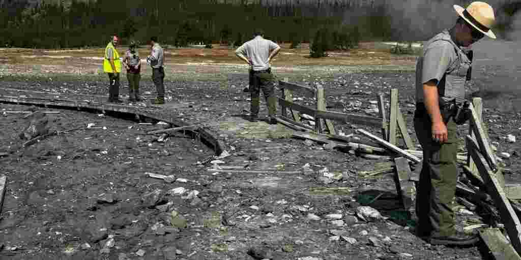 Yellowstone geyser suddenly explodes, raining debris and damaging boardwalk 