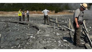 Yellowstone geyser suddenly explodes, raining debris and damaging boardwalk 