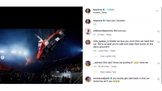 Beyoncé's flying car prop malfunctioned mid-performance at NRG Stadium, briefly leaving her dangling over the crowd. She quickly halted the show, ensuring everyone's safety before continuing.
