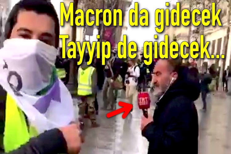 TRT Protest from a Turkish activist in Paris at the Yellow Vests Protests