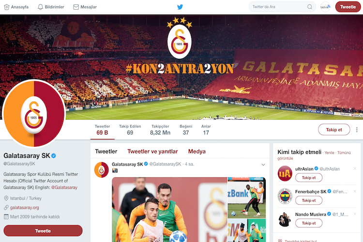 Galatasaray was the club that received the most interaction on Twitter in 2018